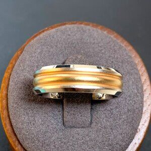 Men's Alloy Two Tone Beveled Wedding Band 6mm Width Satin Finish Ring Size 10